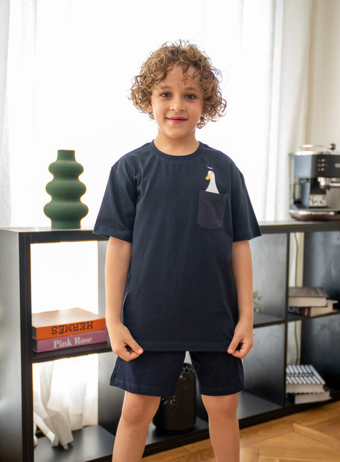 Unisex kids summer pajama set Duck t-shirt + Dark Blue shorts